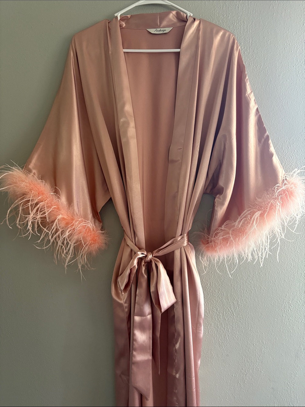 Satin feather robe pink one size